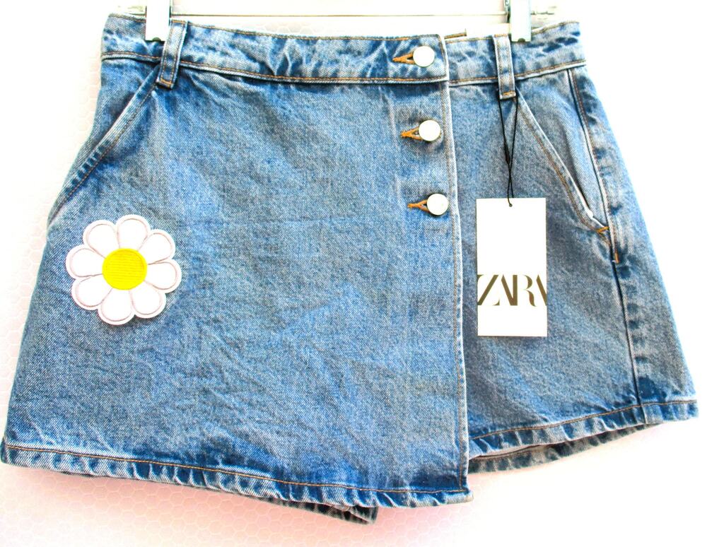 Nwt ZARA Light Blue Denim Wrap Mini Skort women Size M